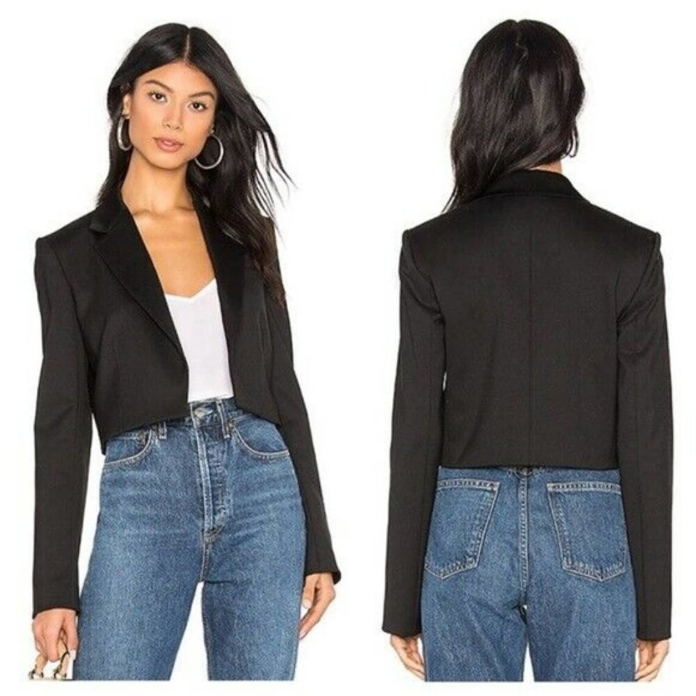 Theory Black Cube Cropped Wool Blend Blazer Jacket Size 6